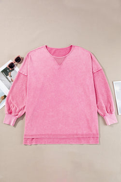 Sudadera de cuello redondo Rose con hombro caída y gran lavado de minerales