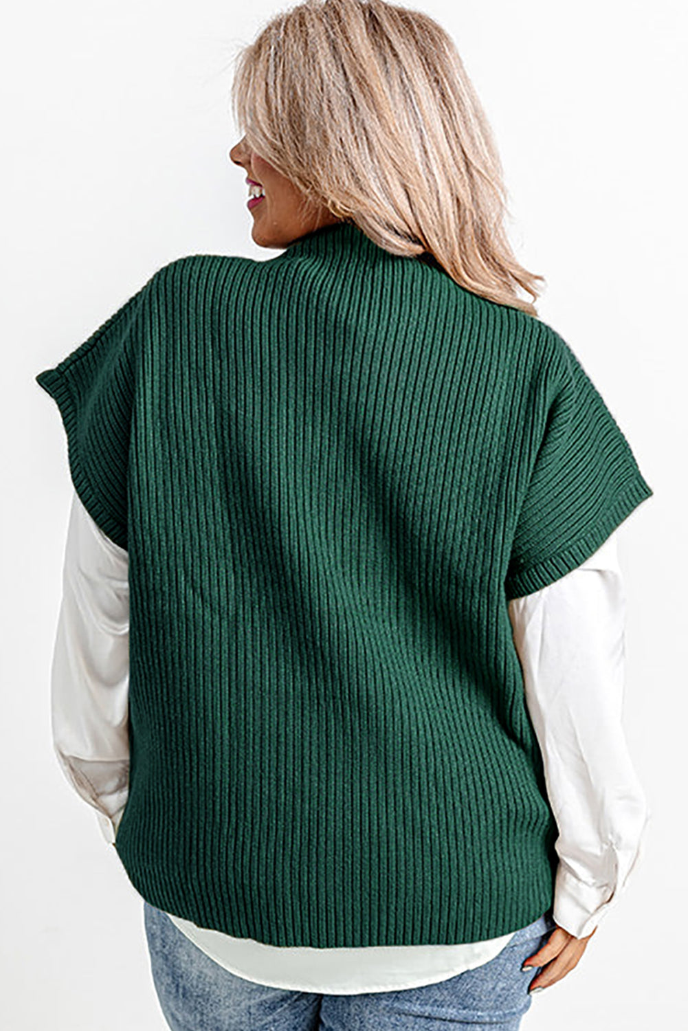 Giungla verde plus size per il petto finto tasca corta maglione