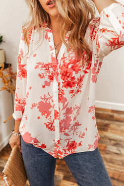 Standard shirt with vegetable print and pleated back with v -neck collar