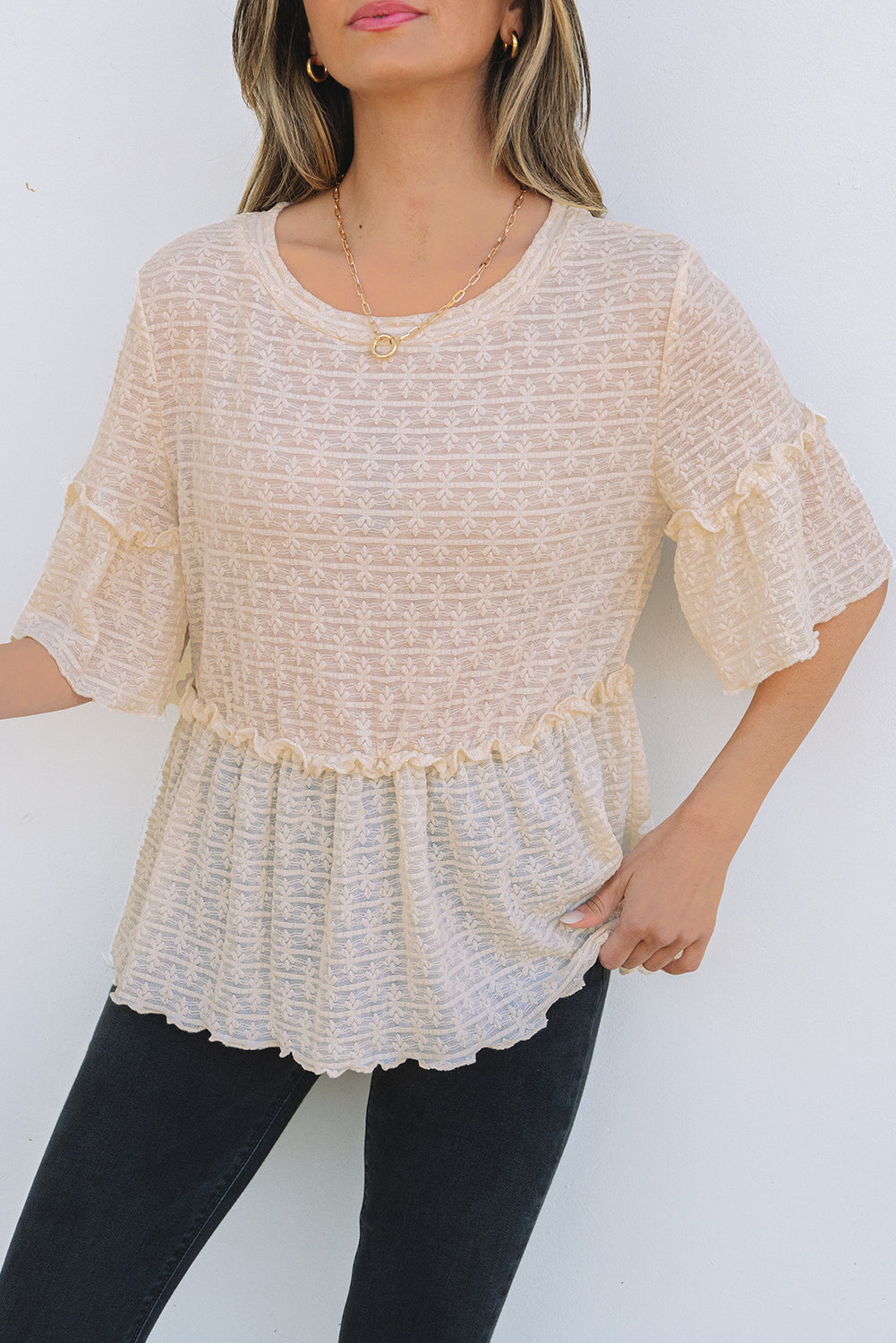 Beige blouse with short sleeves *