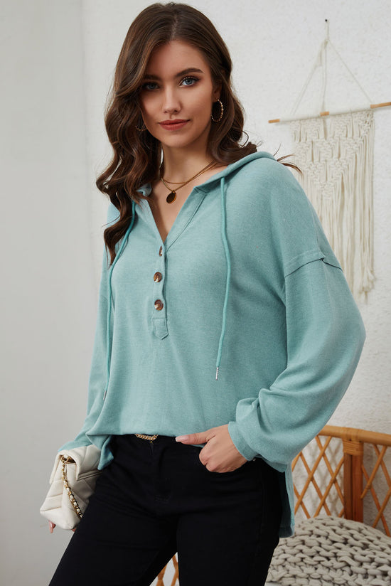 High Low Hem Button Up Hoodie