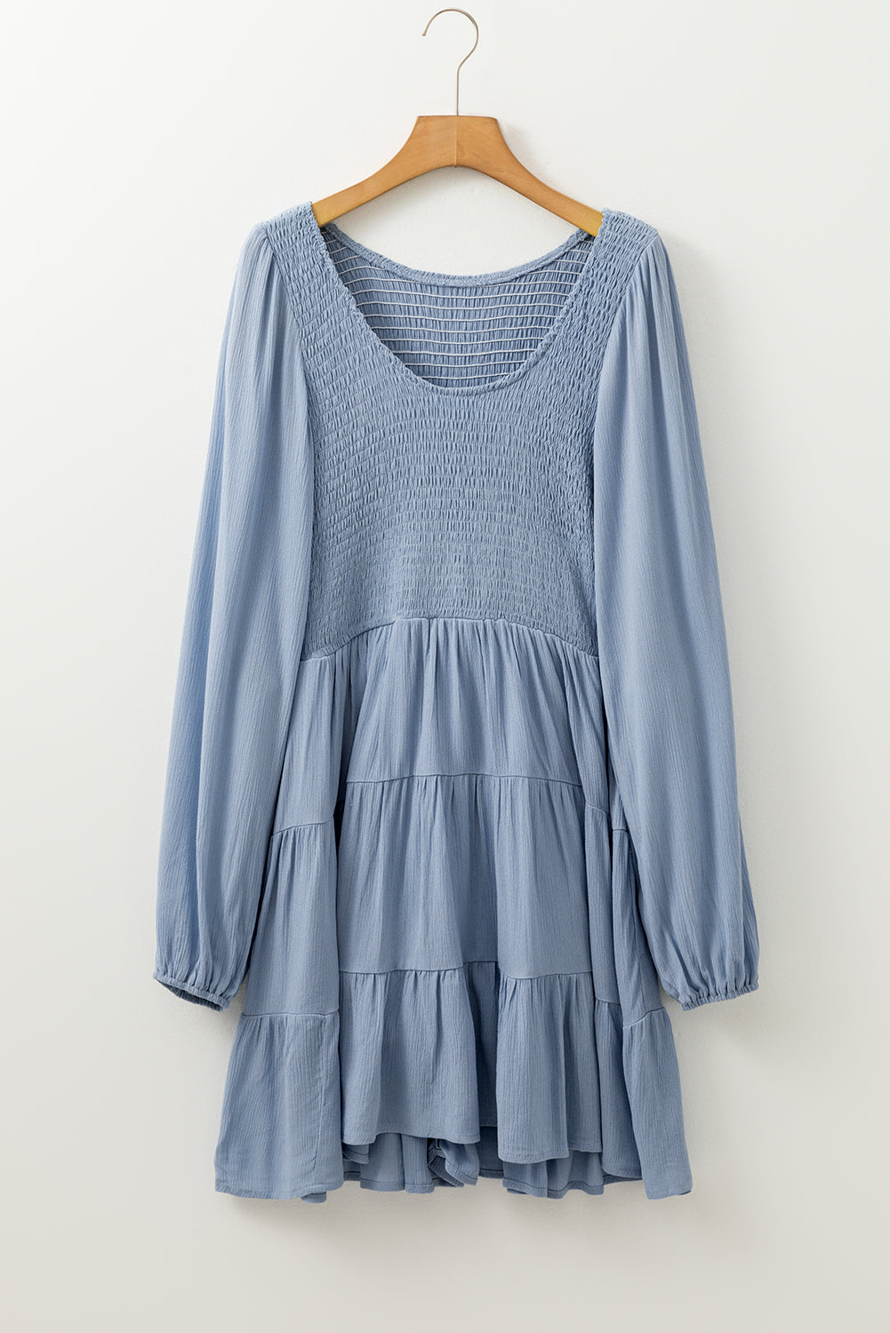 Ashleigh Blue - Long Sleeve Tiered V-Neck Smocked Mini Dress