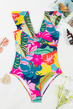 Maillot de bain une pièce vert à imprimé tropical *