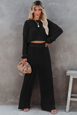 Ensemble pull court en cordon noir et pantalon large-A WOMAN WE LOVE