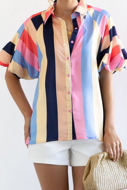 Multicolored buttoned shirt with stripes and puffy sleeves