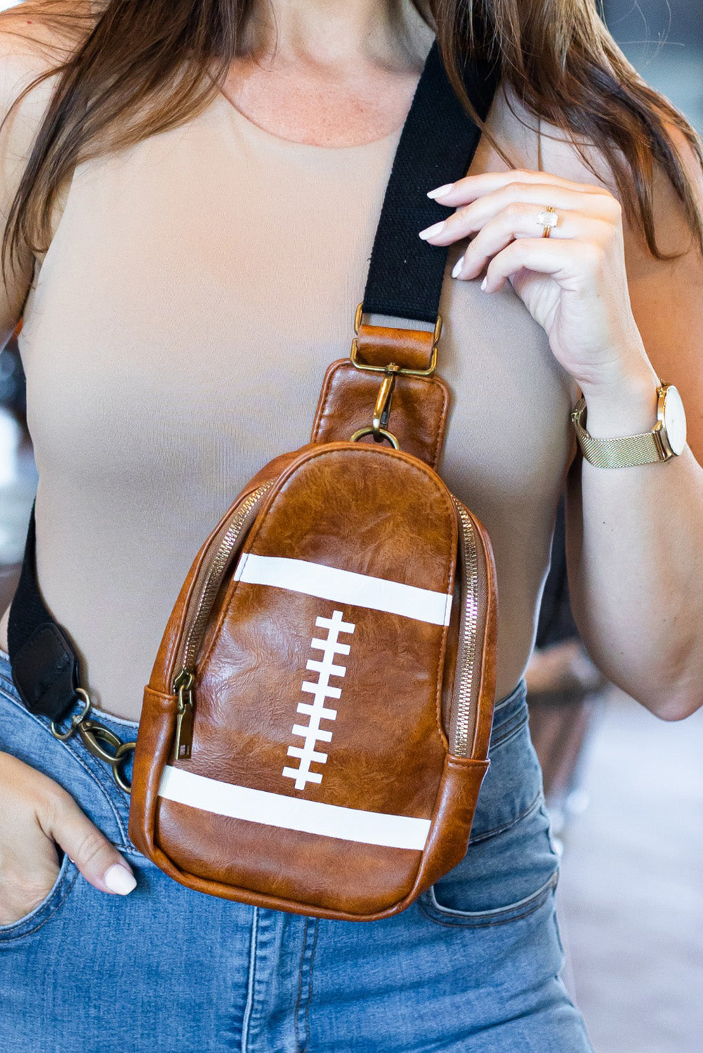 Brown Rugby Pu Mini Crossbody Bolse