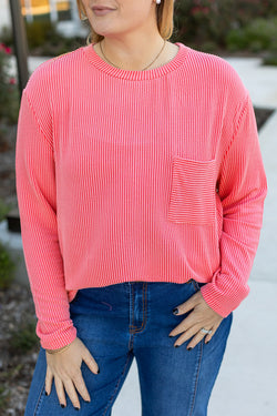 Peach Blossom Plus Size Textured Ribbed Long Sleeve T-Shirt