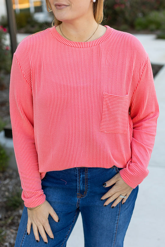 Peach Blossom Plus Size Textured Ribbed Long Sleeve T-Shirt