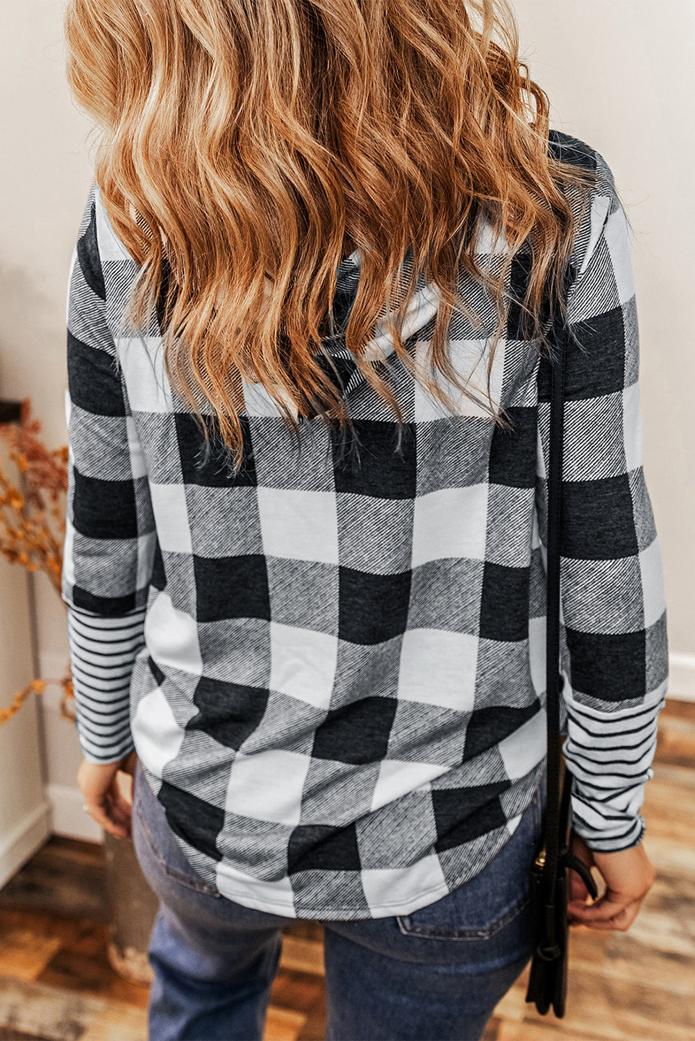 Multicolierer Plaid Striped Patchwork Draw String Hoodie