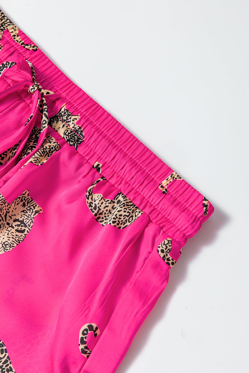 Strawberry Pink Cheetah Print Satin Shirt and Shorts Set