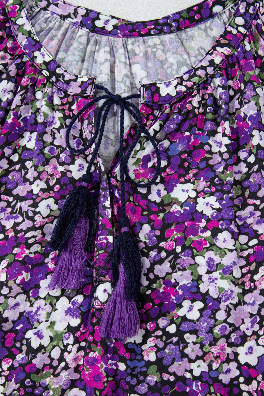 Purple Boho Flower Split V couche-manche à manches bulles