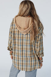 Ashleigh - Blue Waffle Knit Patchwork Hooded Plaid Jacket