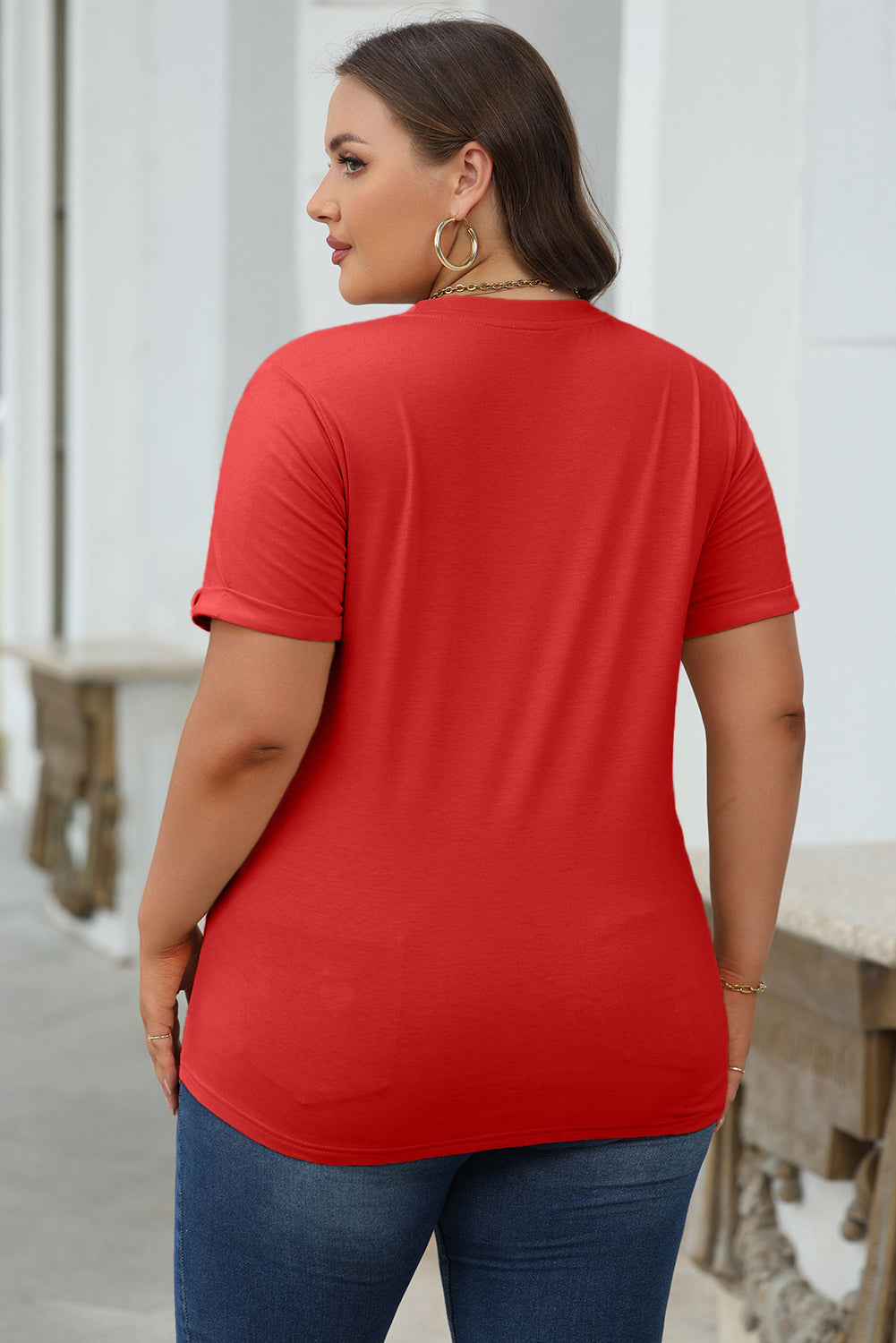 Camiseta roja de color rojo sin redondo