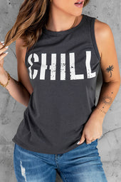 CHILL Grey Graphic Print Tank Top