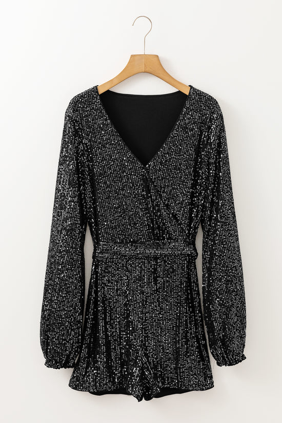 Black -sleeved long -sleeved and sequined collar barrier *