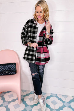 Ample black checkered jacket Color Block *