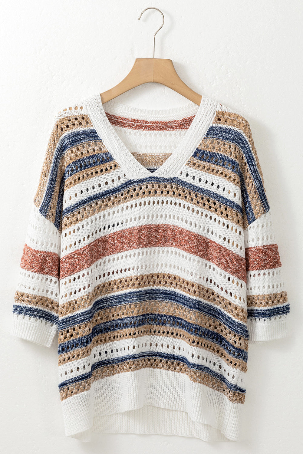 Sweater de tejido de manga de punto con rayas multicolores