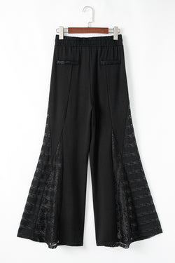 Pantalones de cintura grande y mosaicos en encaje bohemio negro *