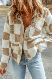 Brown Plaid Sherpa Jacket with Snaps