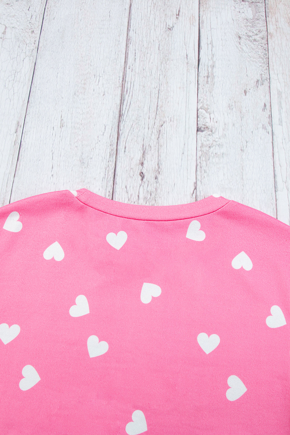 Pink Valentine Heart Print Long Sleeve Tee and Shorts Lounge Set