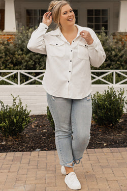 Beige Textured Jacket with Flap Pockets Plus Size