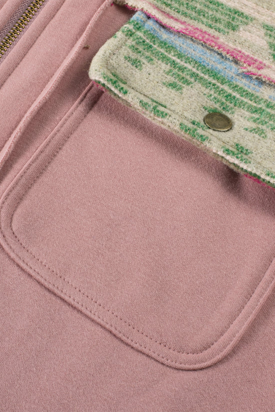 Veste zippée à capuche avec cordon de serrage et patch aztèque rose clair