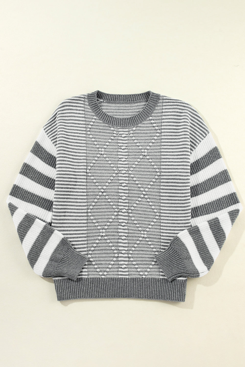 Grey Textured Geometric Striped Drop Shoulder Sweater