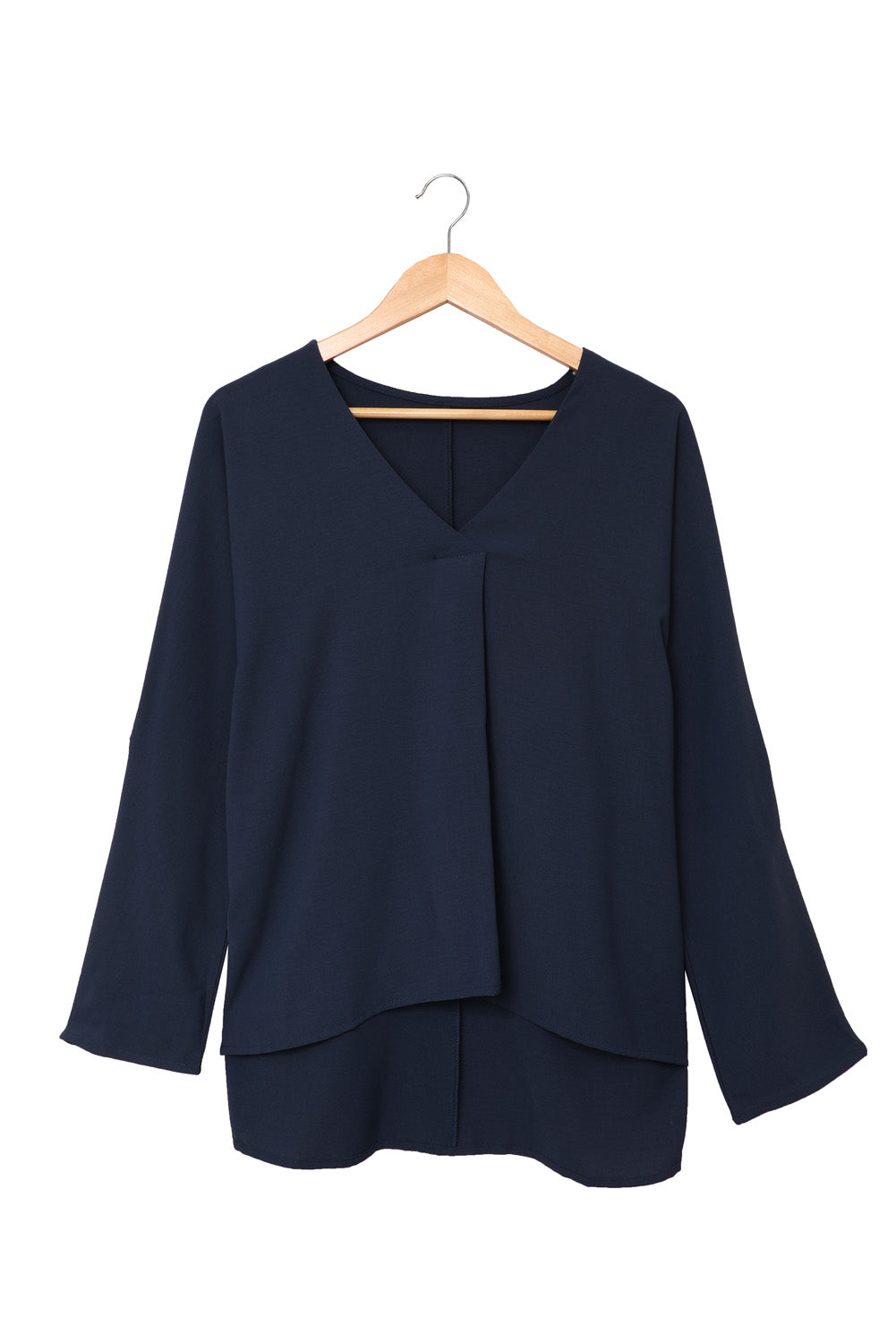 Blue V Neck 3/4 Sleeve High Low Hem Shirt