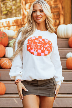 White Halloween Pumpkin Patch Terry Sweatshirt