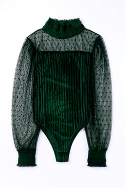 Green body in ribbed velvet with long sleeves *