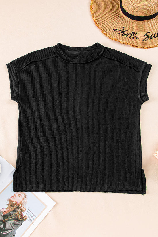 T-shirt noir en tricot texturé *