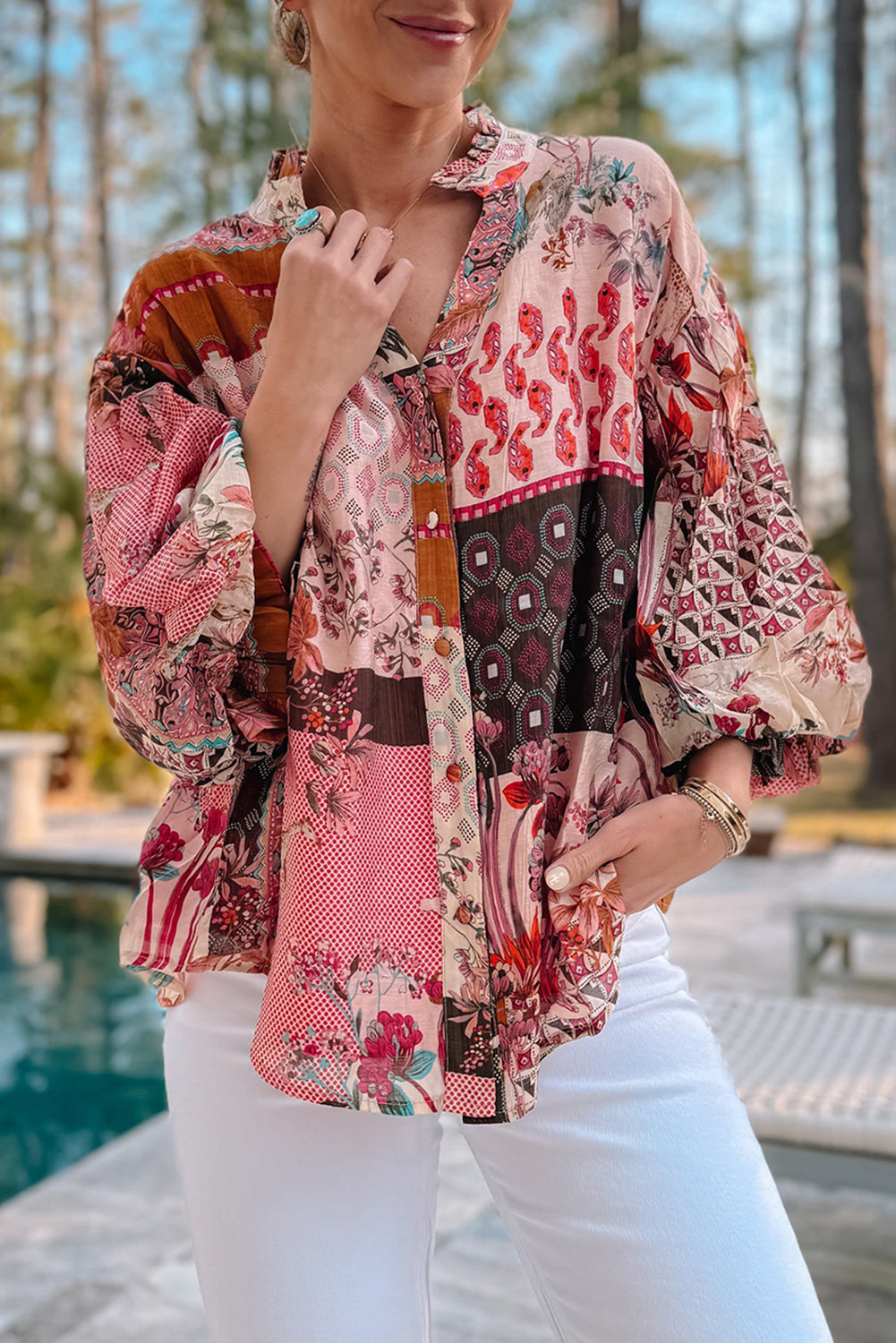 Chemise à manches bulles en patchwork *-A WOMAN WE LOVE