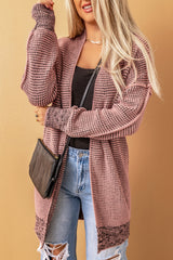 Cardigan long tricoté à carreaux rose ouvert sur le devant-A WOMAN WE LOVE