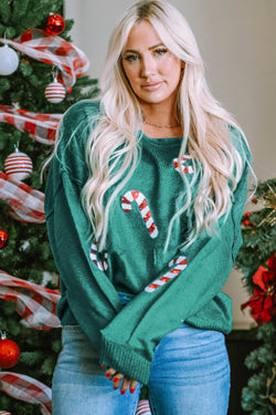 Green sequined gingerbread man sweater