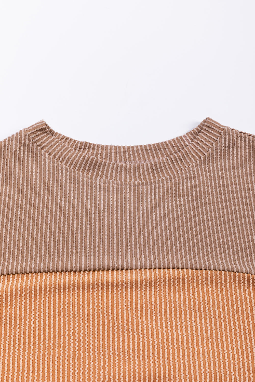 Khaki Color Block Long Sleeve Ribbed Loose Top