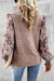 Pale chestnut blouse with ruffles and floral sleeves on several levels and round neck