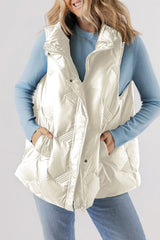 White quilted jacket with high collar and zipper