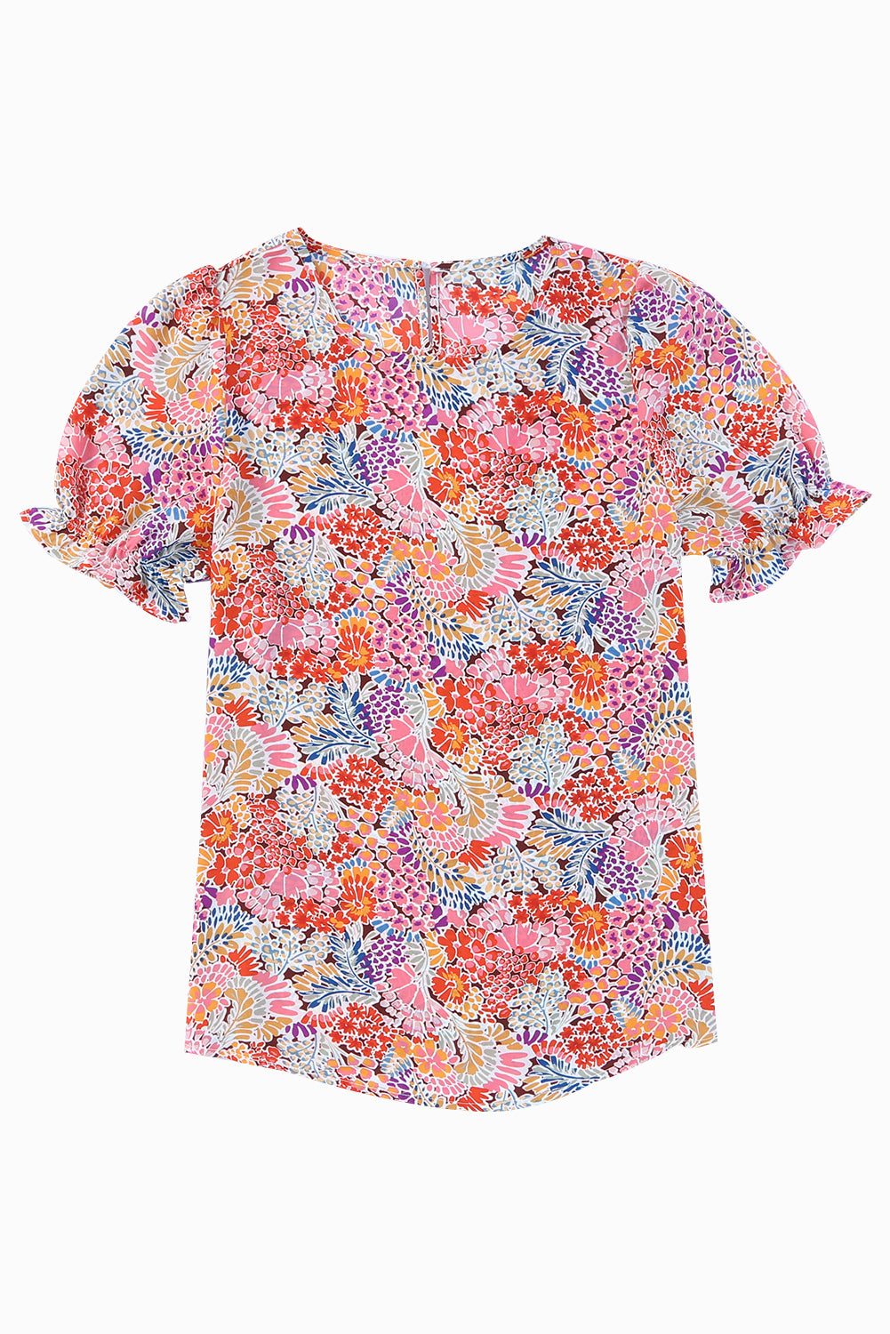 Mélange multicolore Blouse à manches à bulles à motif floral