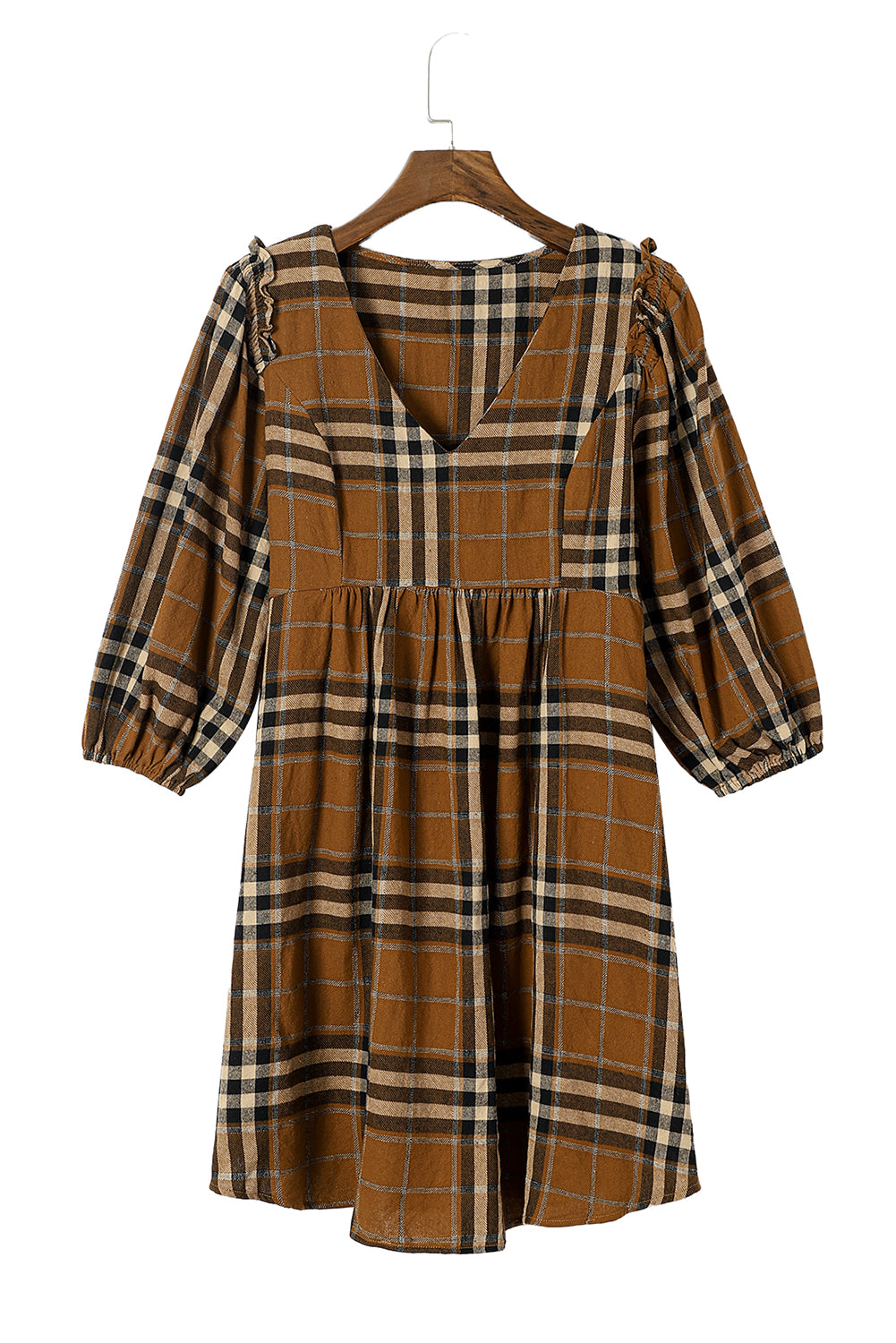 Abito da babydoll in giro per pattern plaid marrone