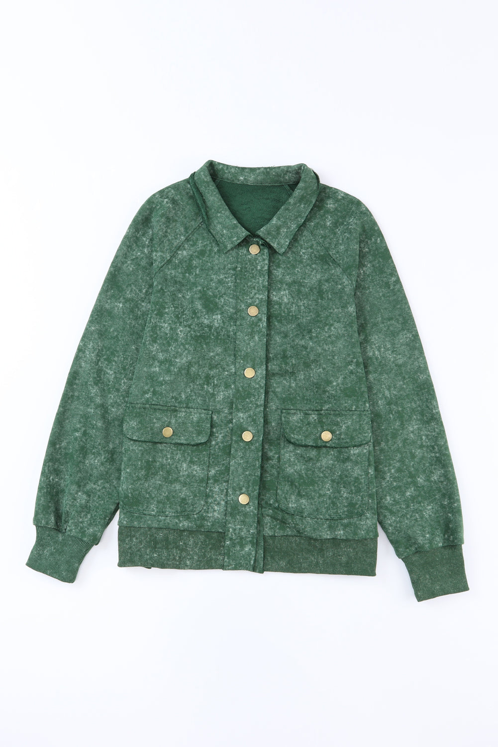 Green Vintage Washed Flap Pocket Button Shacket