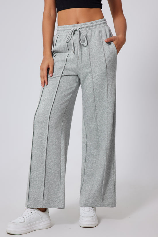 Pantalon de survêtement large taille haute avec cordon de serrage et coutures gris