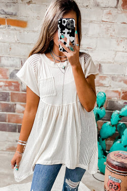 High white tunic in hollow knitting with lock hole in the back