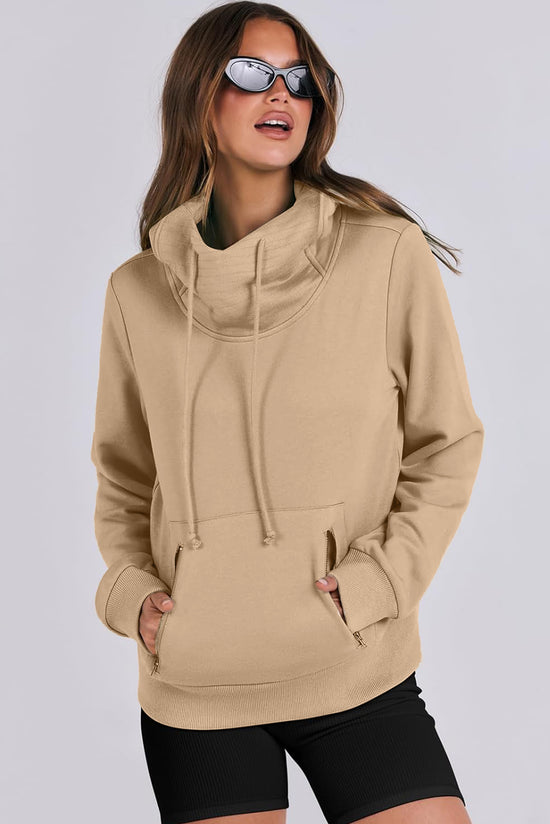 Parchment Cozy Drawstring Hoodie with Zippered Pocket