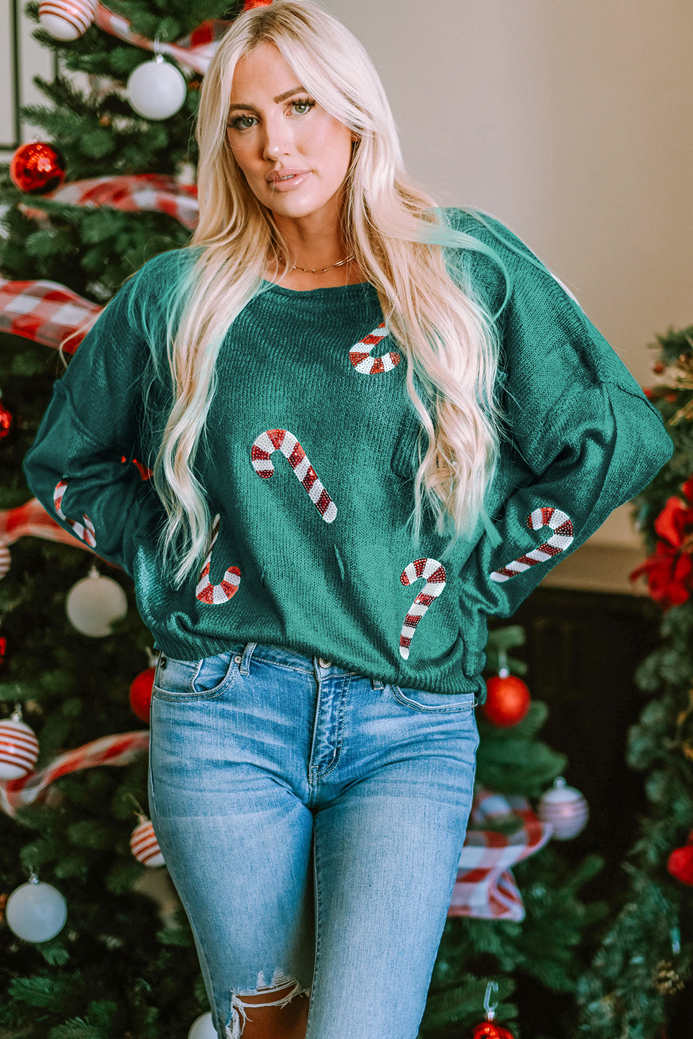 Green sequined gingerbread man sweater