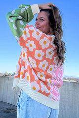 Cardigan ouvert sur le devant à imprimés variés de fleurs et de pois orange-A WOMAN WE LOVE