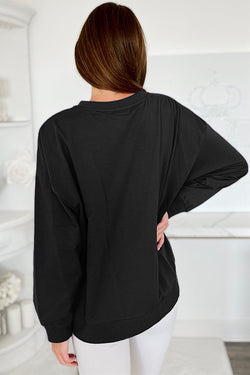 Tinsel Game Day Black Drop Shoulder Graphic Sweatshirt