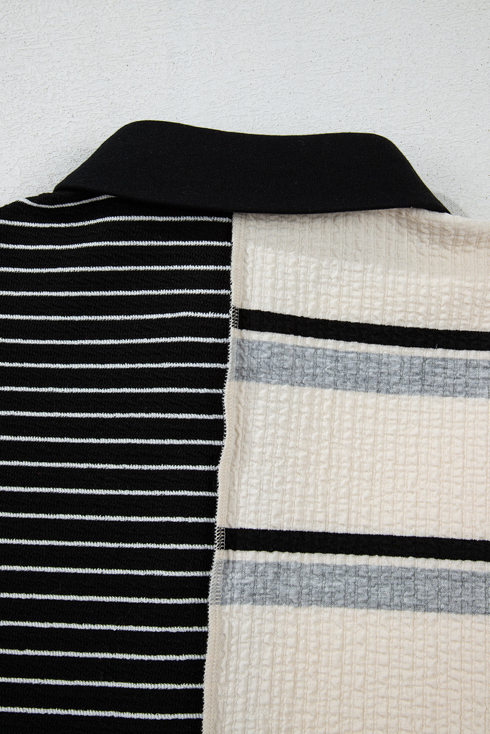 Black Stripe Colorblock Knit Henley Collar Shift Manga larga Mini Vestido