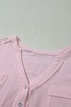 Haut Henley dividido con mangas largas y efecto rosa arrugado envejecido