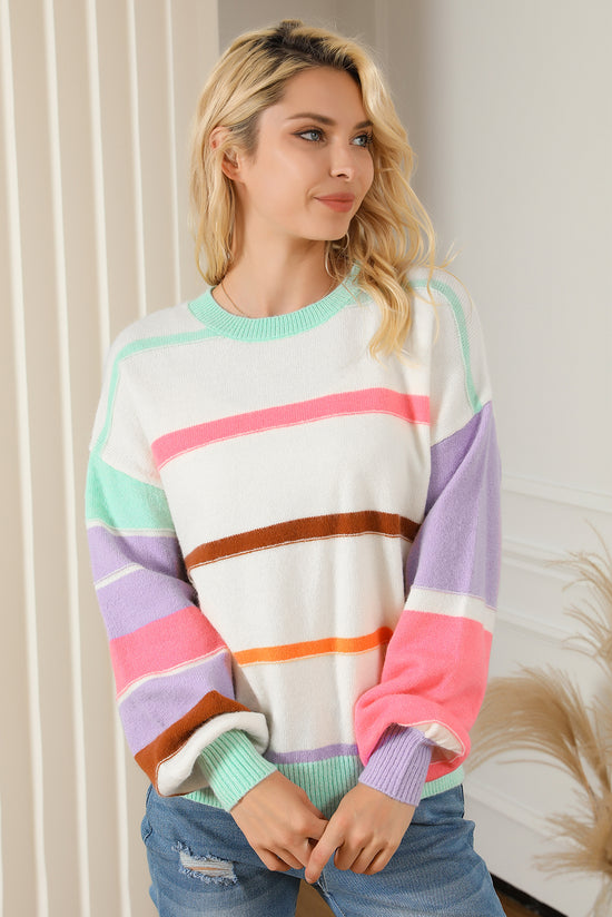 Multicolored striped drop shoulder sweater