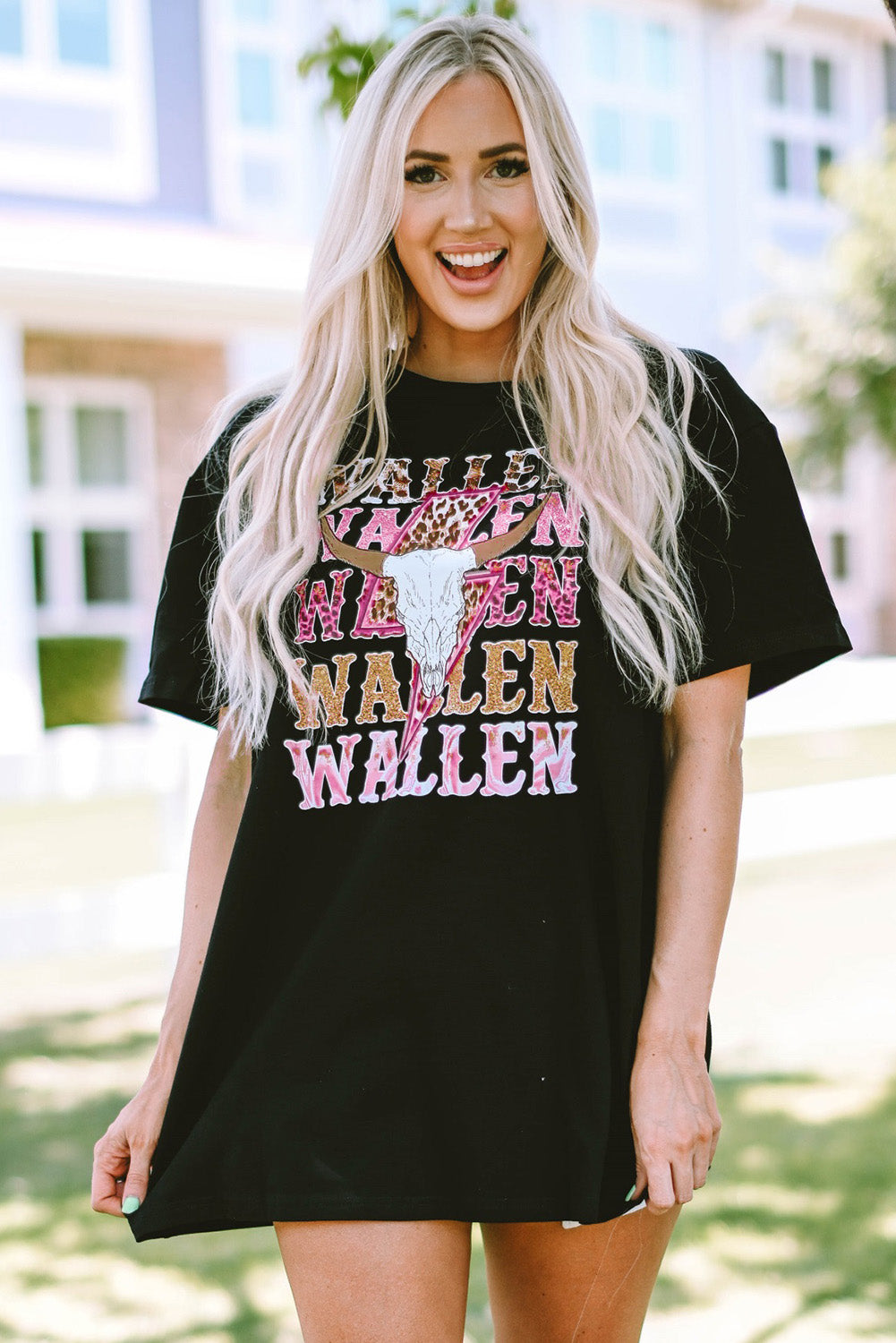 Schwarz Wallen Cowskull Grafik übergroße T -Shirt